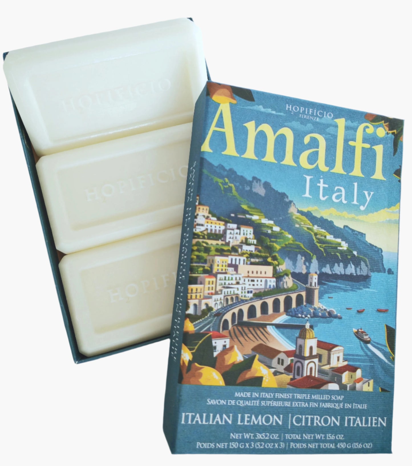 Hopificio Firenze Amalfi Italy Lemon Box w/ 3 Bar Soaps