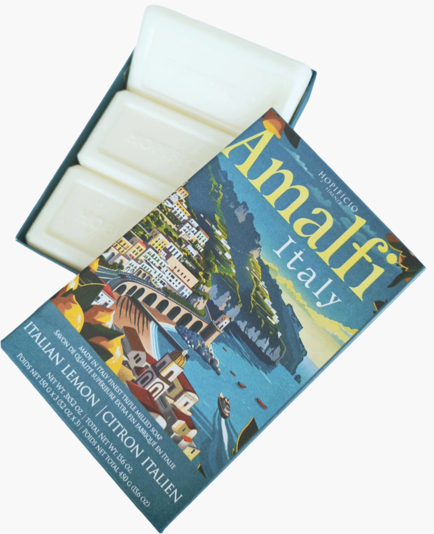 Hopificio Firenze Amalfi Italy Lemon Box w/ 3 Bar Soaps